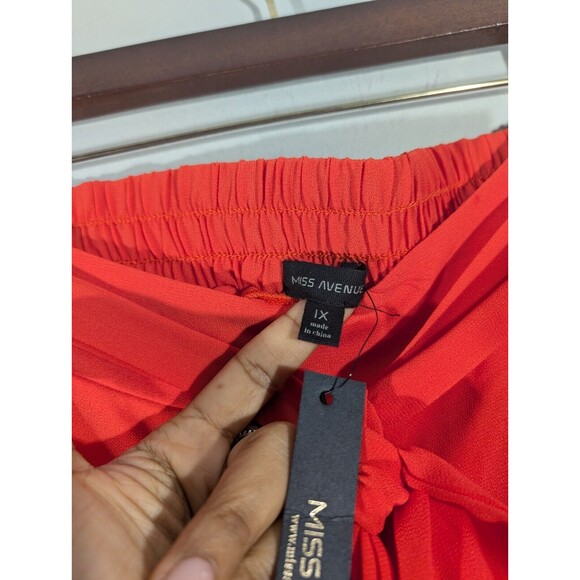 NWT Miss Avenue Pants Women Plus 1X Tomato Red High Waist Belted Wide Leg Flowy - Picture 5 of 7